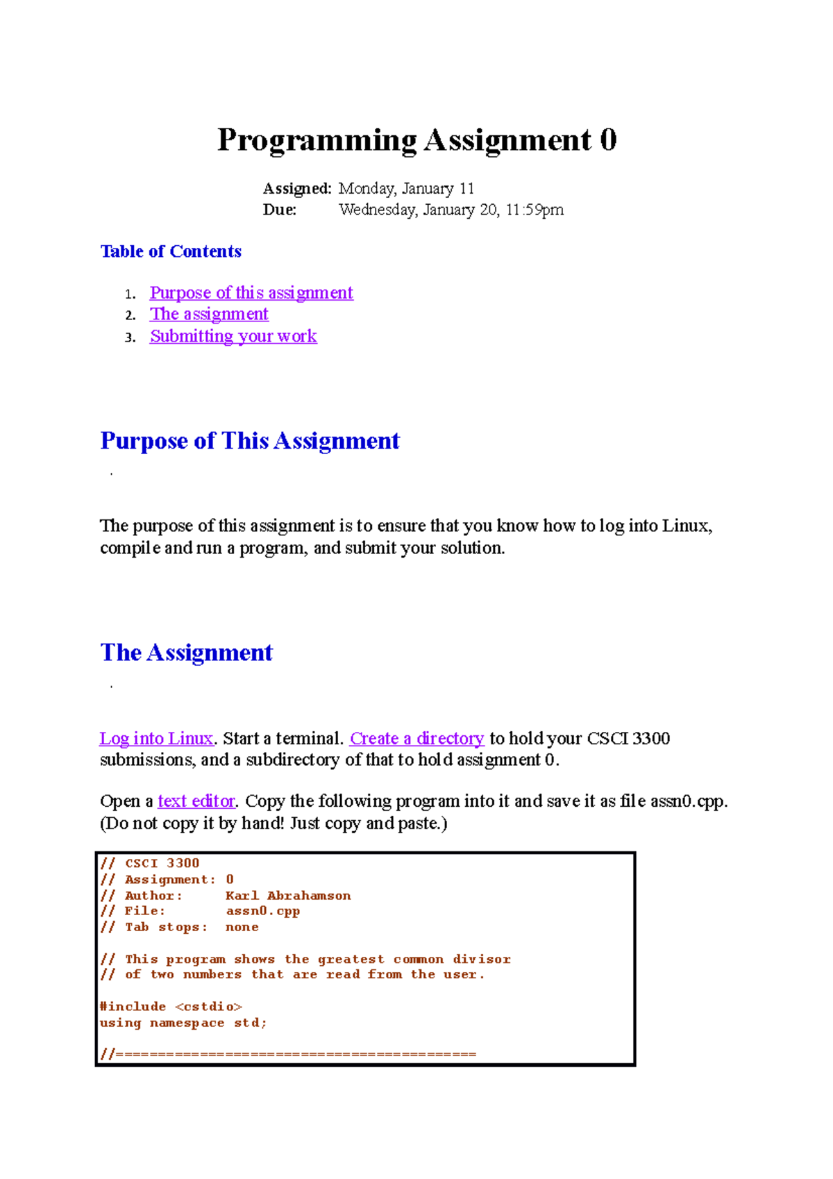 computer programming assignment statement