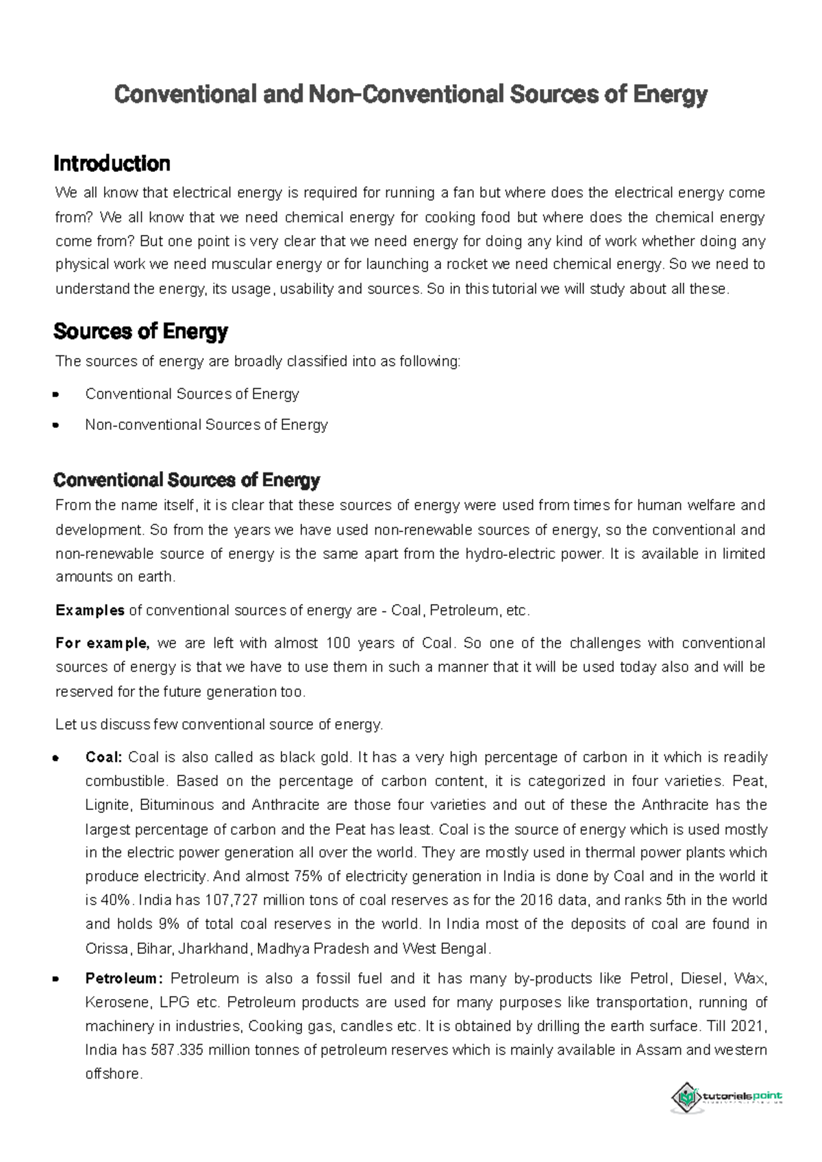 Conventional and Non-Conventional Sources of Energy - Conventional and ...