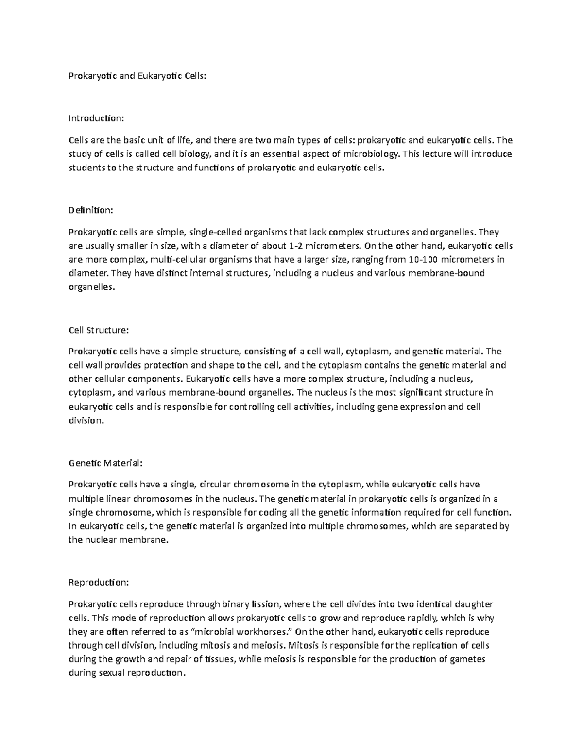 Prokaryotic and Eukaryotic Cells - The study of cells is called cell ...