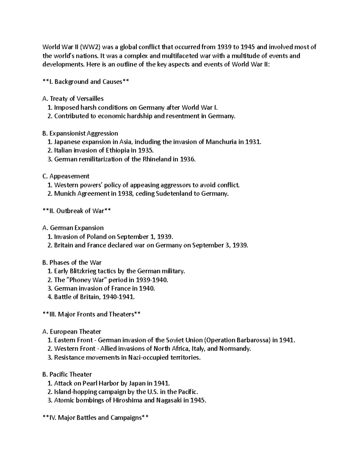 WW2 - WW2 Outline - World War II (WW2) was a global conflict that ...