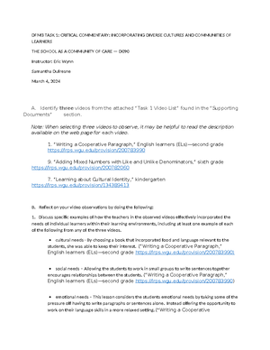 D091 Task 1 SDufresne - Task 1: Differentiating Instruction - Task 1 ...