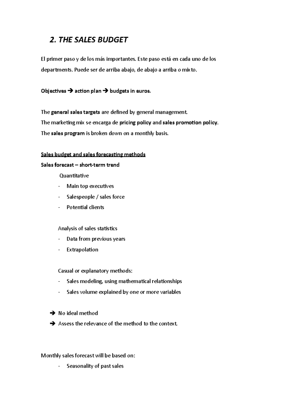 THE Sales Budget - Notes de cours chapter 4 - 2. THE SALES BUDGET El ...
