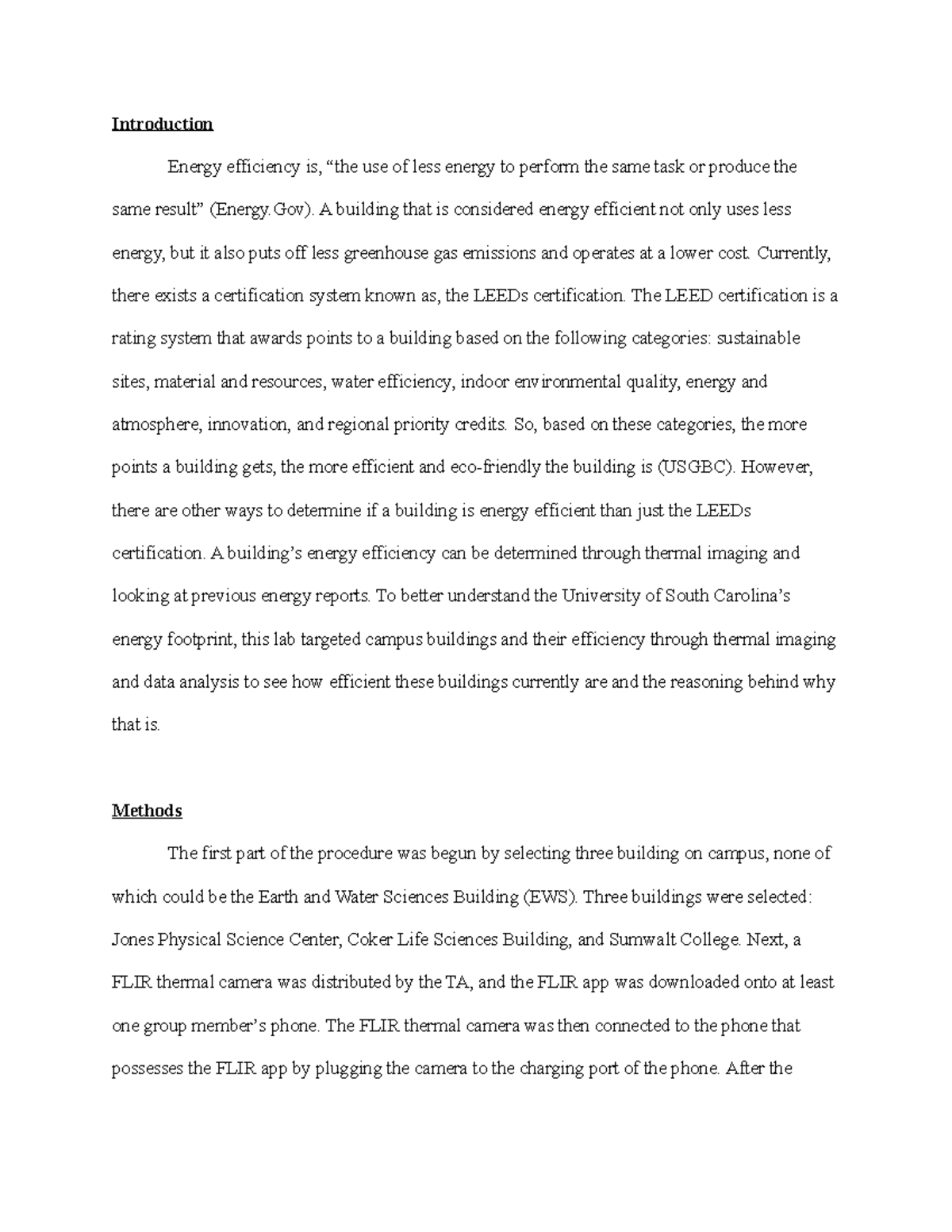 Lab Report Introduction Energy efficiency is, “the use of less energy
