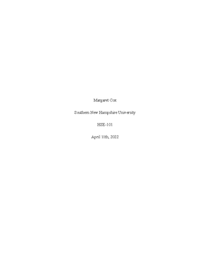 HSE-101 Journal 1-2 - Margaret Cox HSE- Southern New Hampshire ...