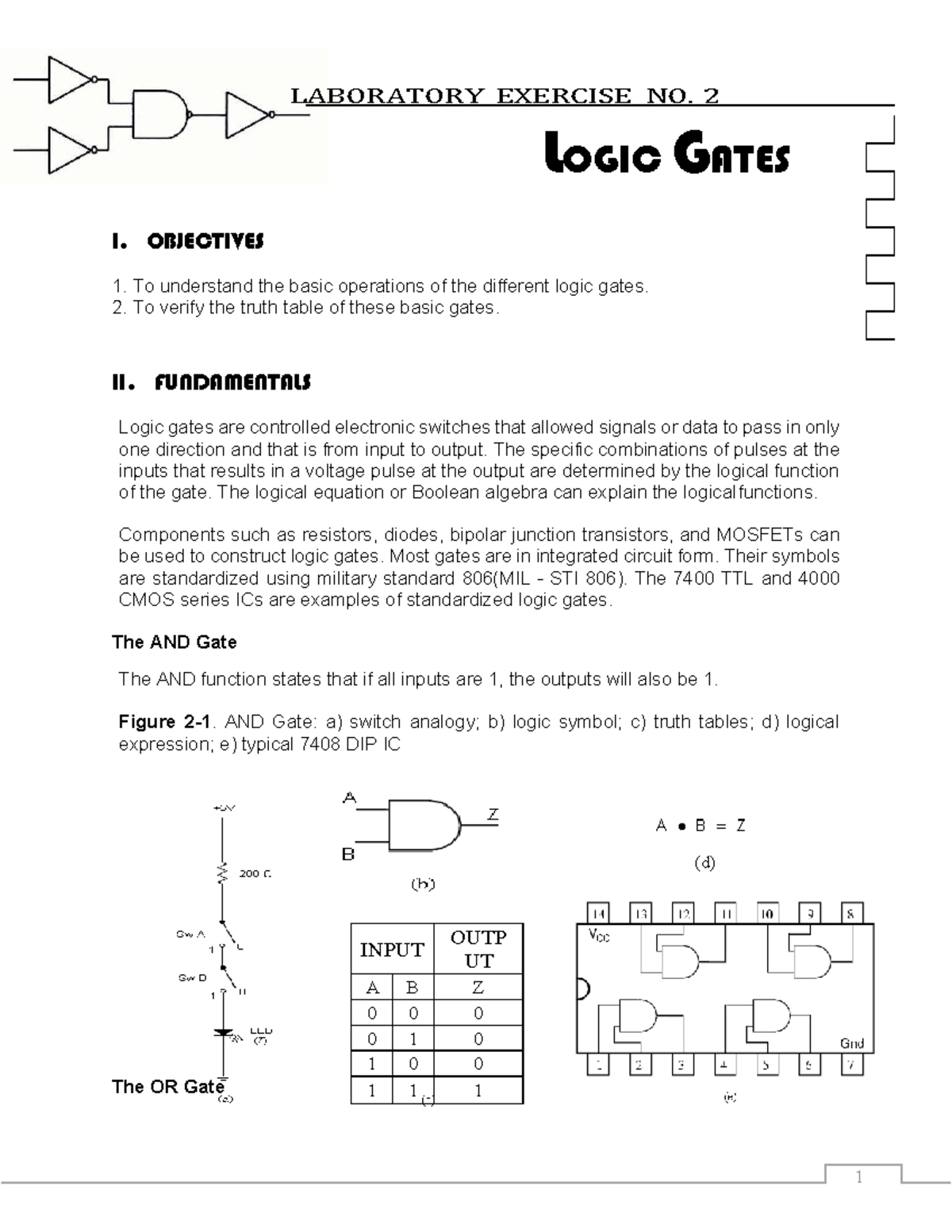 Lab Ex 2 - asasasasas - I. OBJECTIVES LABORATORY EXERCISE NO. 2 LOGIC ...