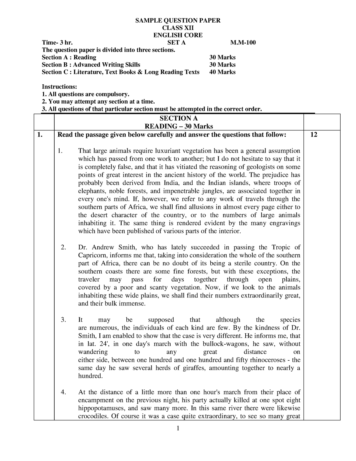 CBSE Class 12 Sample Paper English Core 2016 - SAMPLE QUESTION PAPER ...