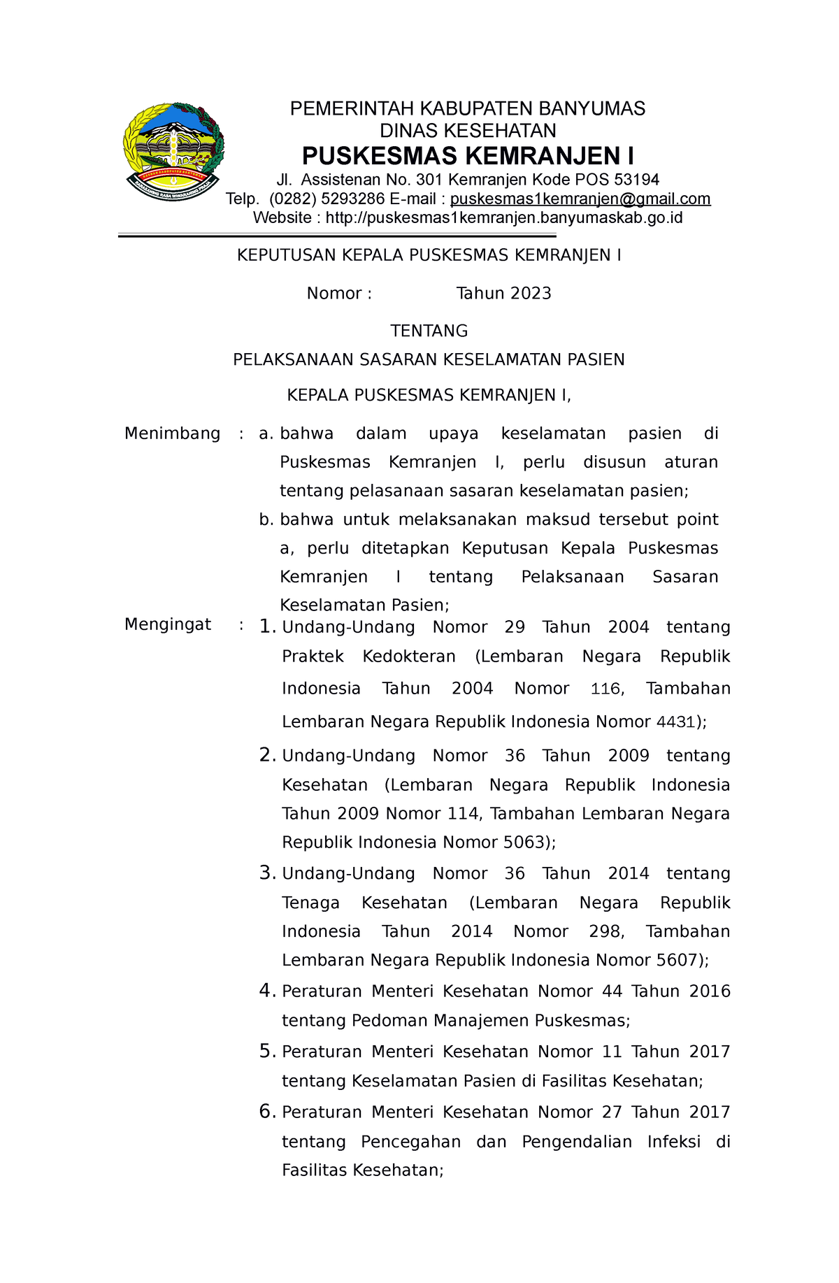 Print SK Pelaksanaan Sasaran Keselamatan Pasien 2023 - PEMERINTAH ...