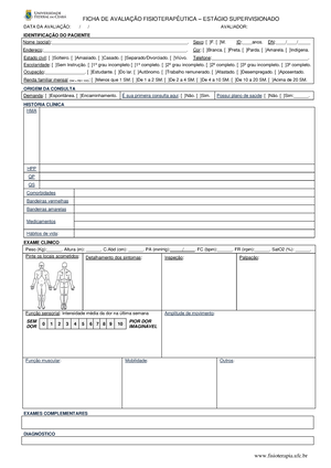 Ficha de avaliação Geronto Fisioterapia - Estágio Supervisionado  Fisioterapia Gerontológica e - Studocu