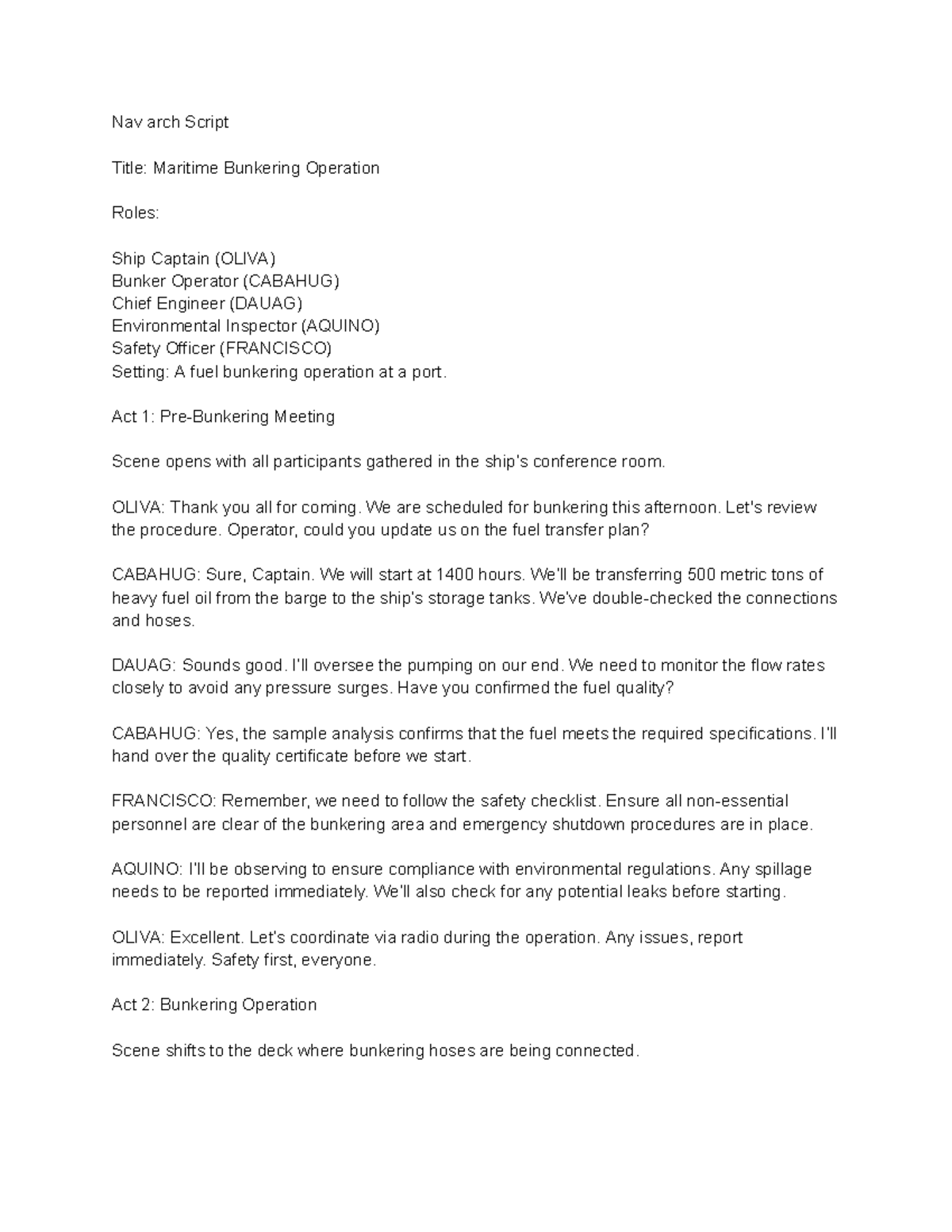 Bunkering- Script - None - Nav arch Script Title: Maritime Bunkering ...