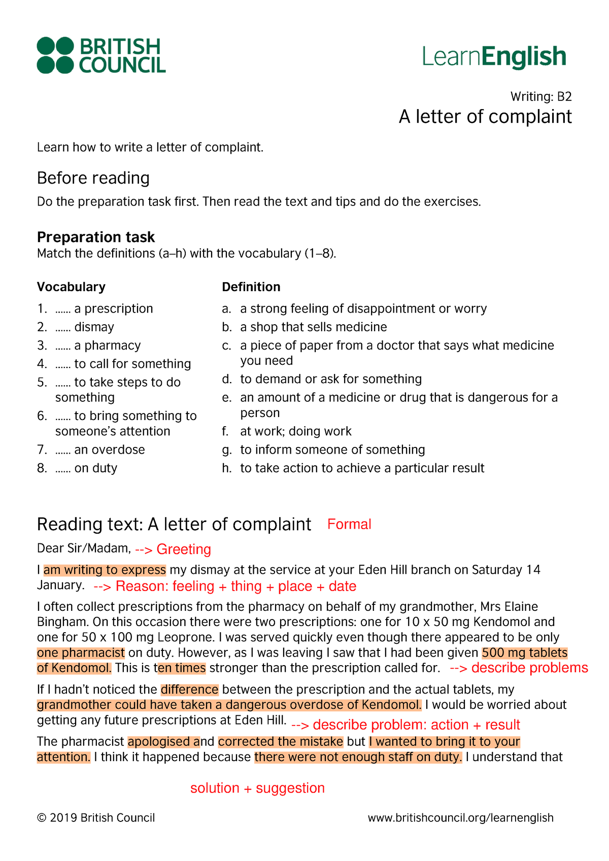 Unit 5 - Letter Of Complaint - Writing: B A Letter Of Complaint Learn ...