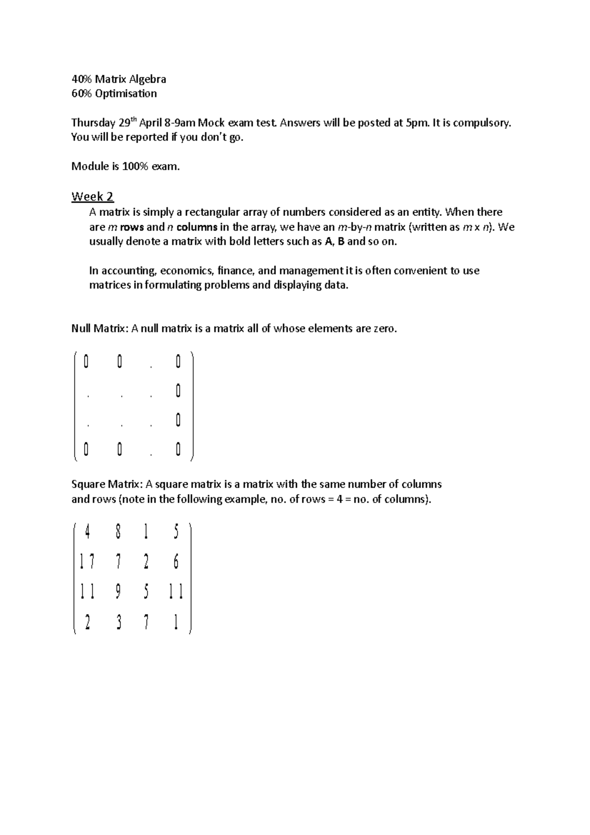 Matrix Algebra Systems Of Equations Math For Business Studocu