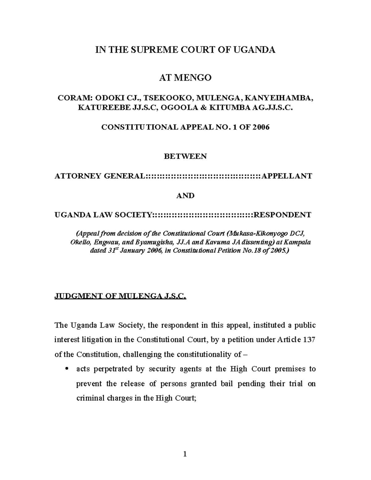 Attorney General V ULS Introduction to law Studocu