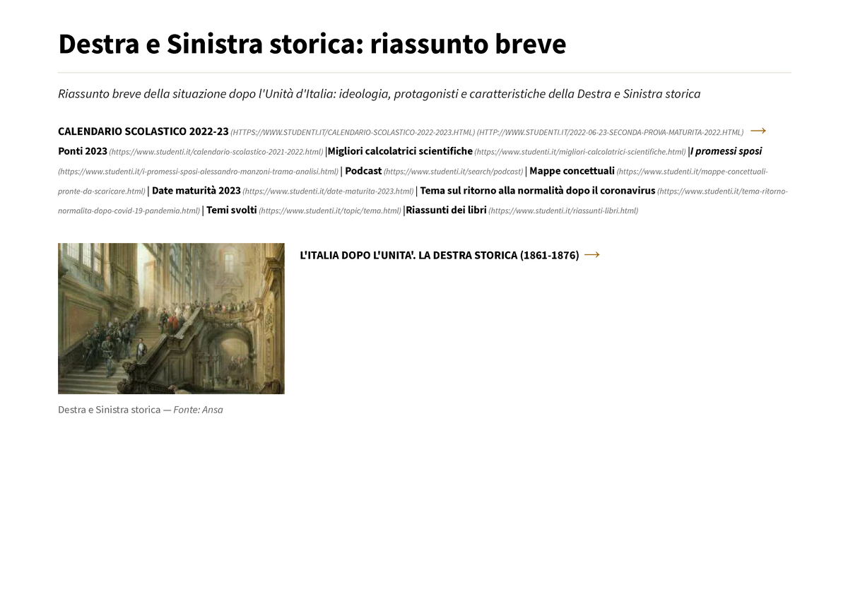 Storia unità d'Italia 1861, Schemi e mappe concettuali di Storia  Contemporanea