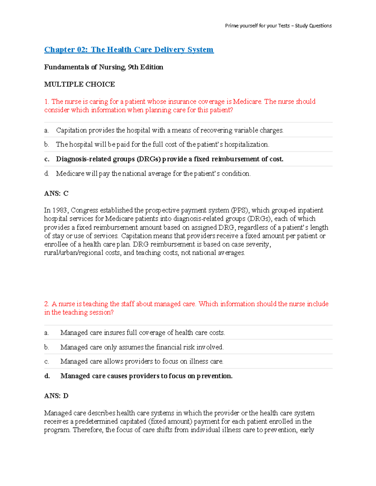 Chapter 02 - Study Notes - Chapter 02: The Health Care Delivery System ...
