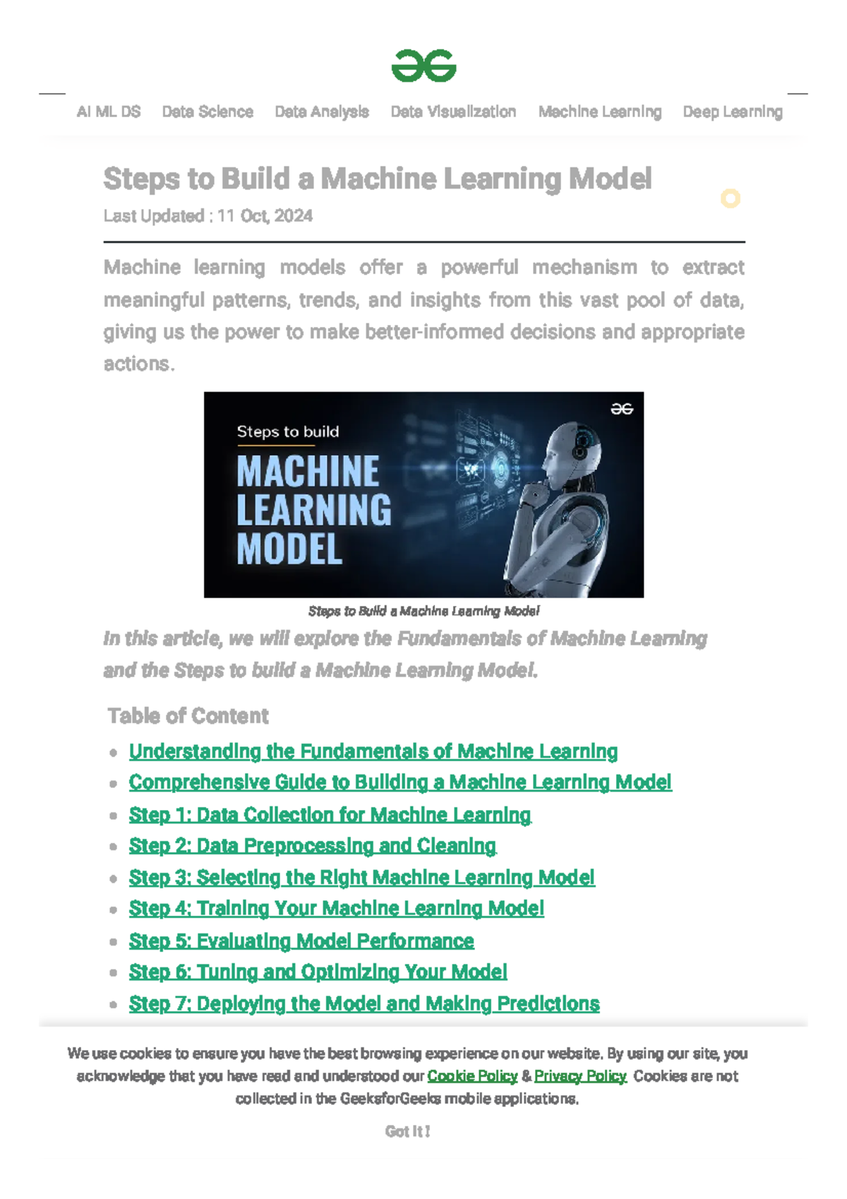 Steps to Build a Machine Learning Model - Geeksfor Geeks - Steps to ...