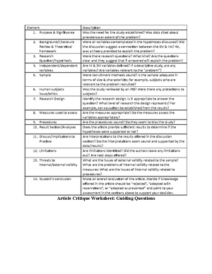 Nursing Research Critique #1 Sample Paper - Critique Assignment # Jenna ...