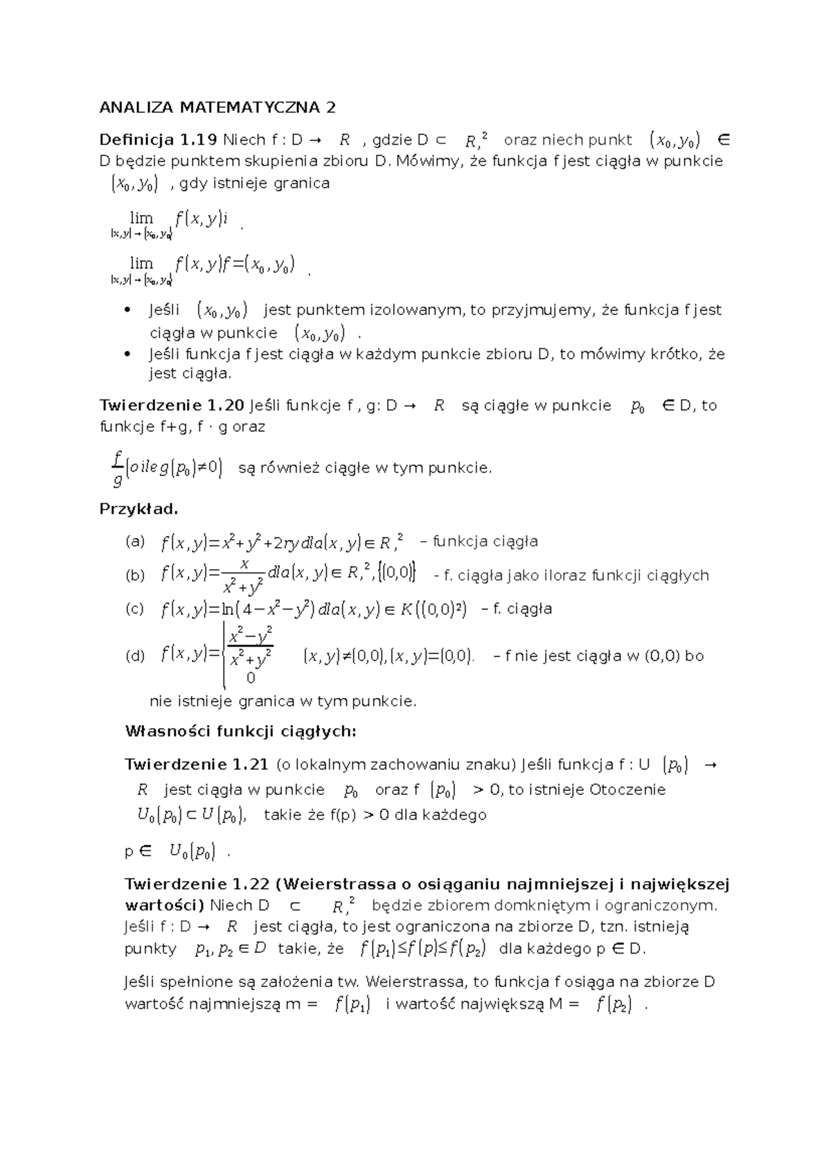 Wykład 3 Analiza Matematyczna II - ANALIZA MATEMATYCZNA 2 Definicja 1 ...