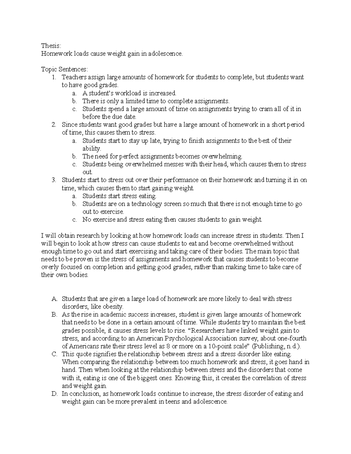 Causal Chain Outline - ENG - Thesis: Homework loads cause weight gain ...