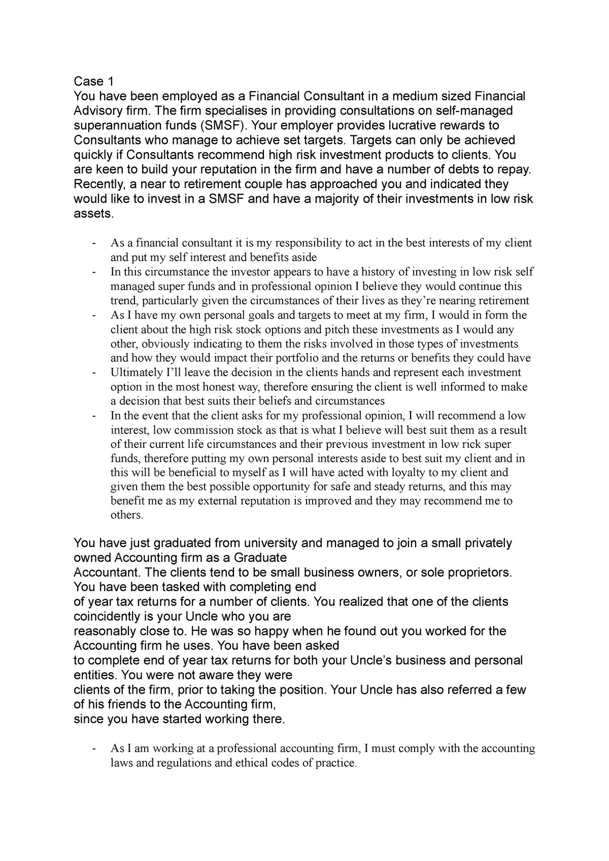 Case 1 - Case Analysis Of Case Study's For Interview Assignment Using 