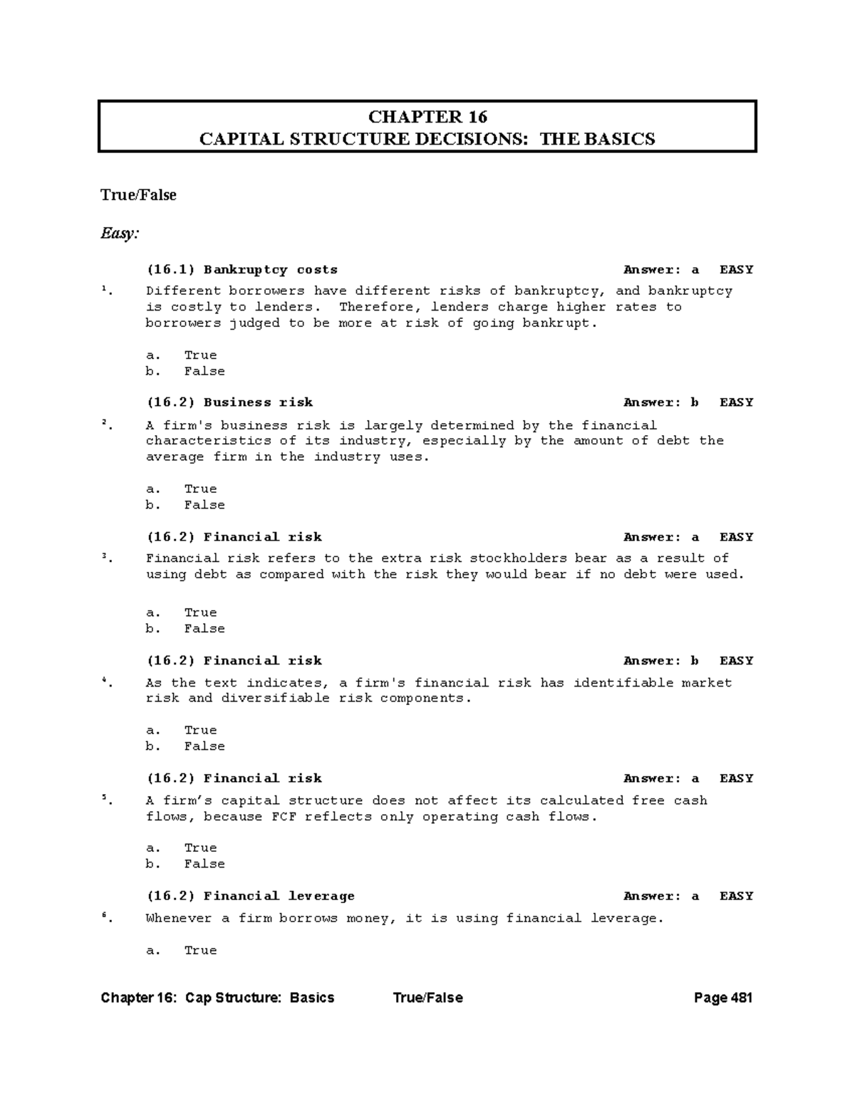 FM12 Ch 16 Test Bank - Test Bank - CHAPTER 16 CAPITAL STRUCTURE ...