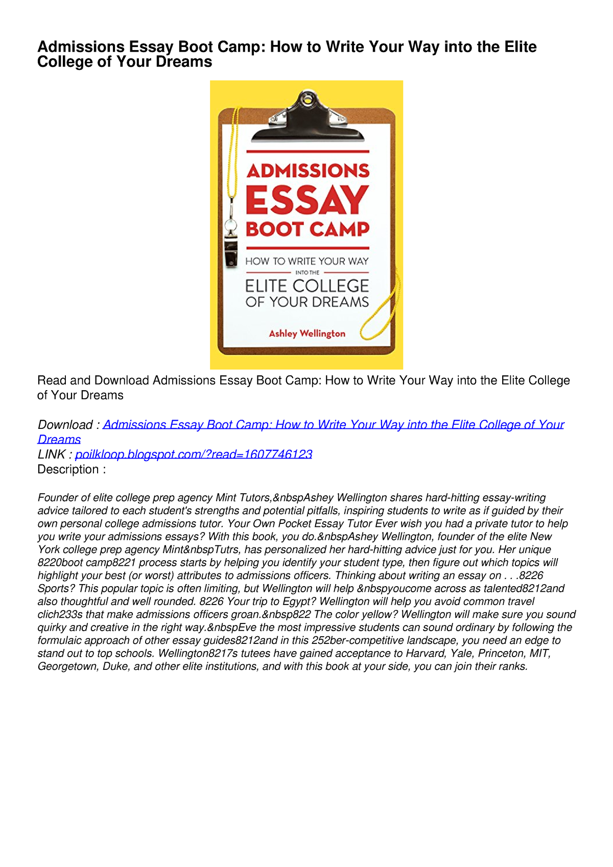 admissions essay boot camp