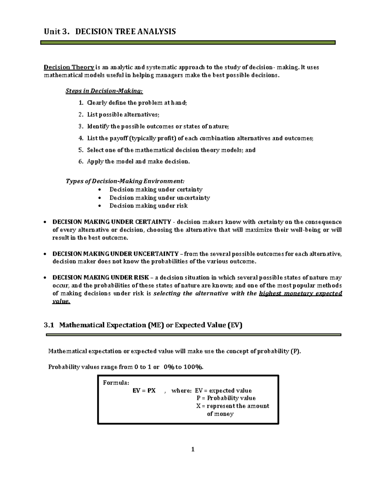unit-3-decision-tree-analysis-unit-3-decision-tree-analysis-decision