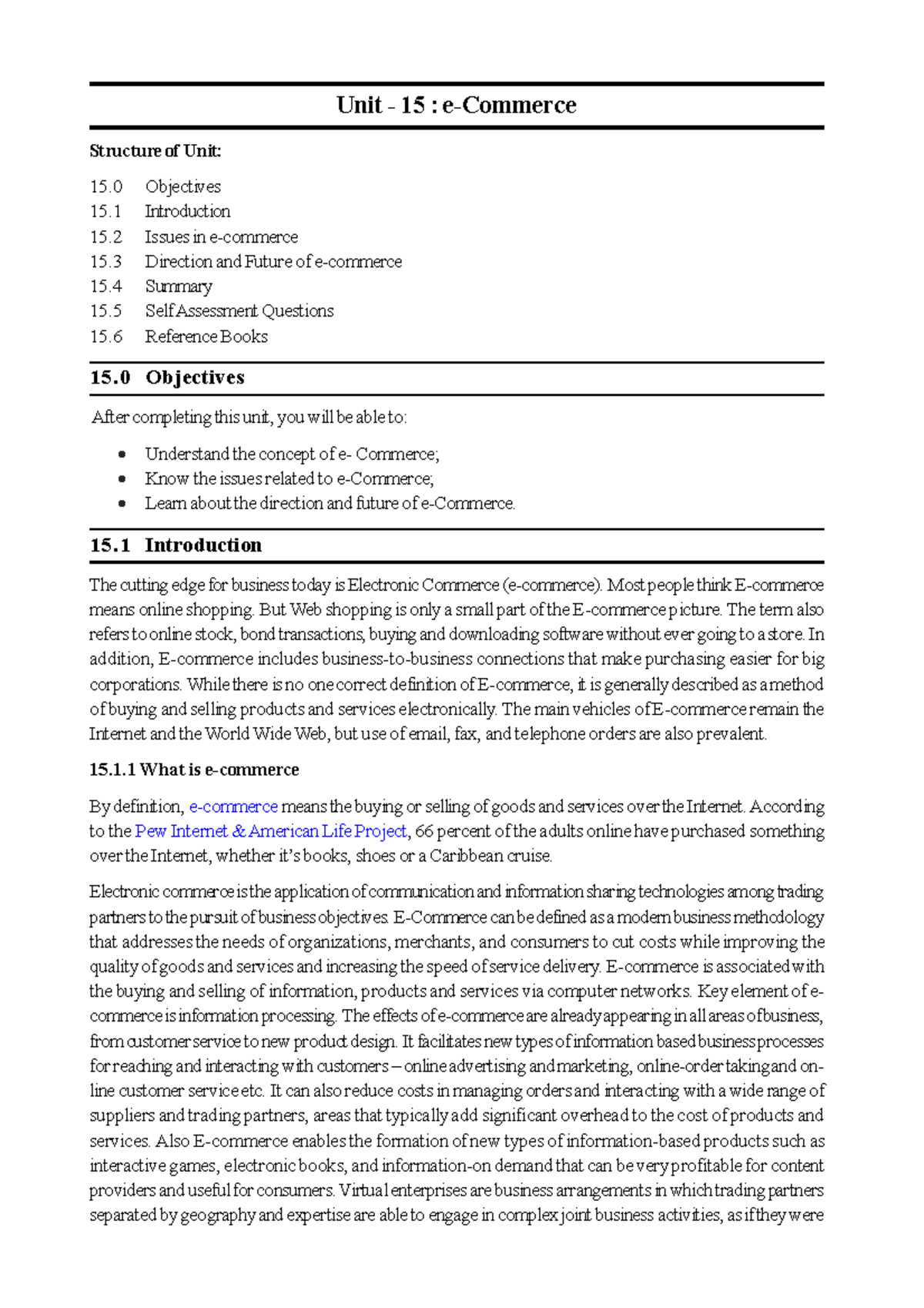 E-Commerce - lecture notes - Unit - 15 : e-Commerce Structure of Unit: 15 Objectives 15 ...