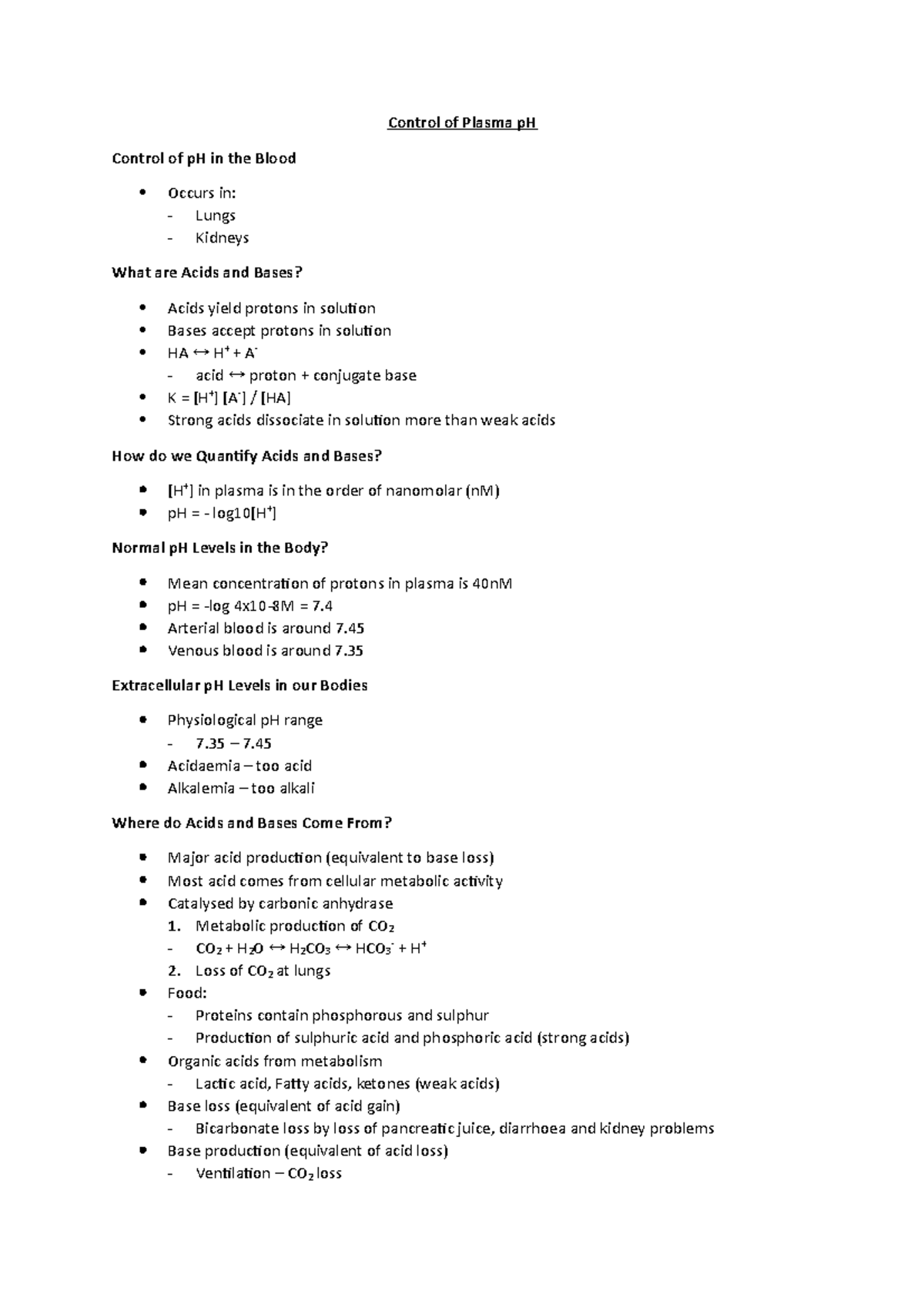 Control of Plasma pH - Control of Plasma pH Control of pH in the Blood ...