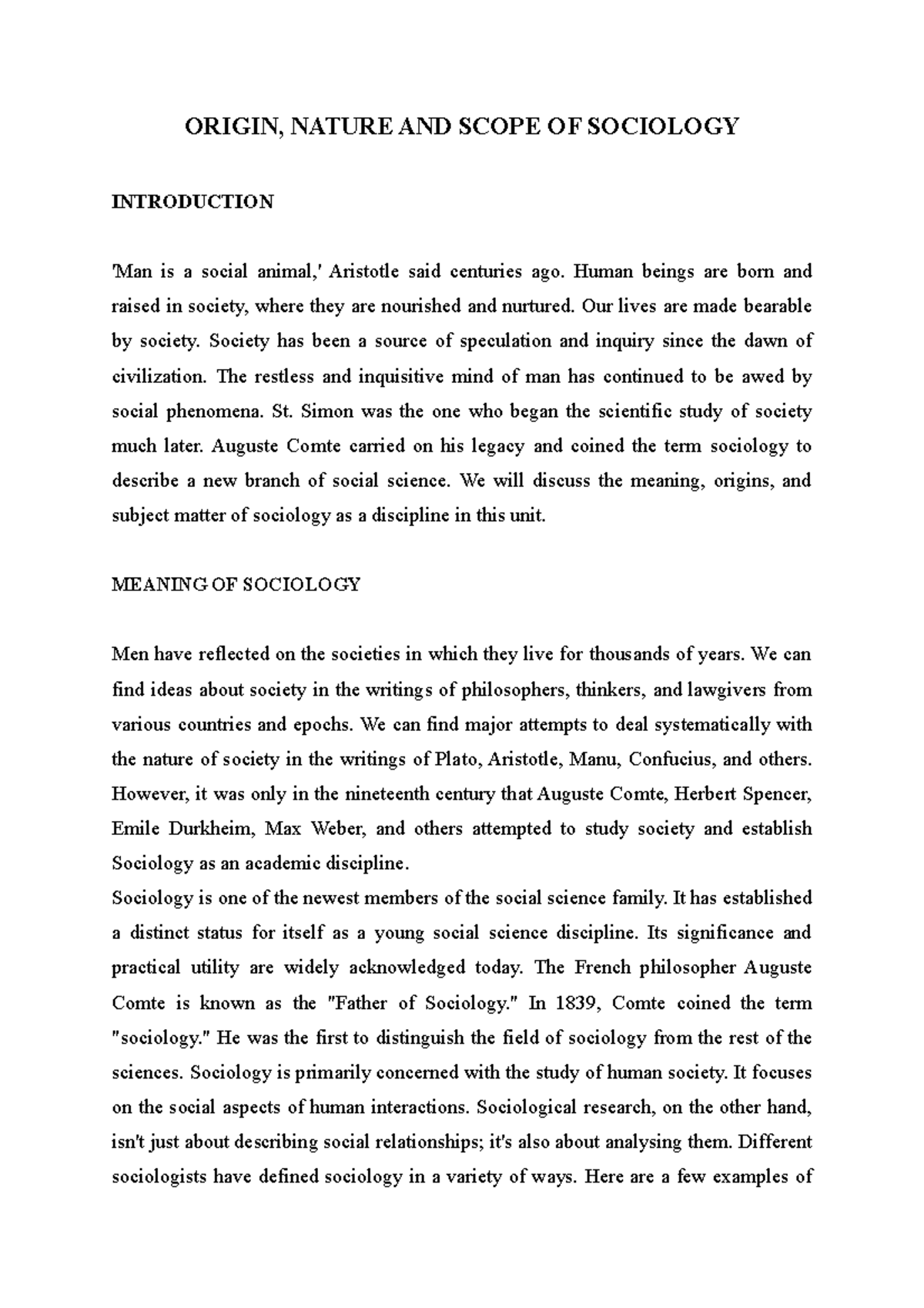 Origin, Nature AND Scope OF Sociology - ORIGIN, NATURE AND SCOPE OF ...