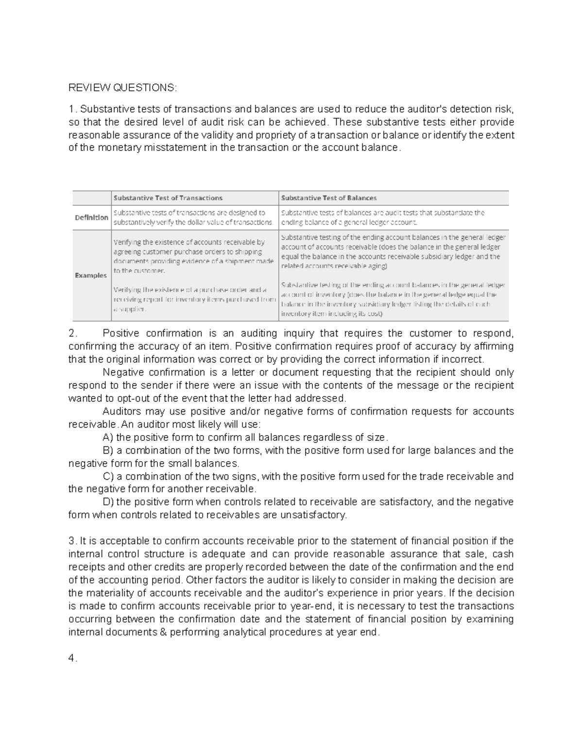Review Questions - REVIEW QUESTIONS: Substantive tests of transactions ...
