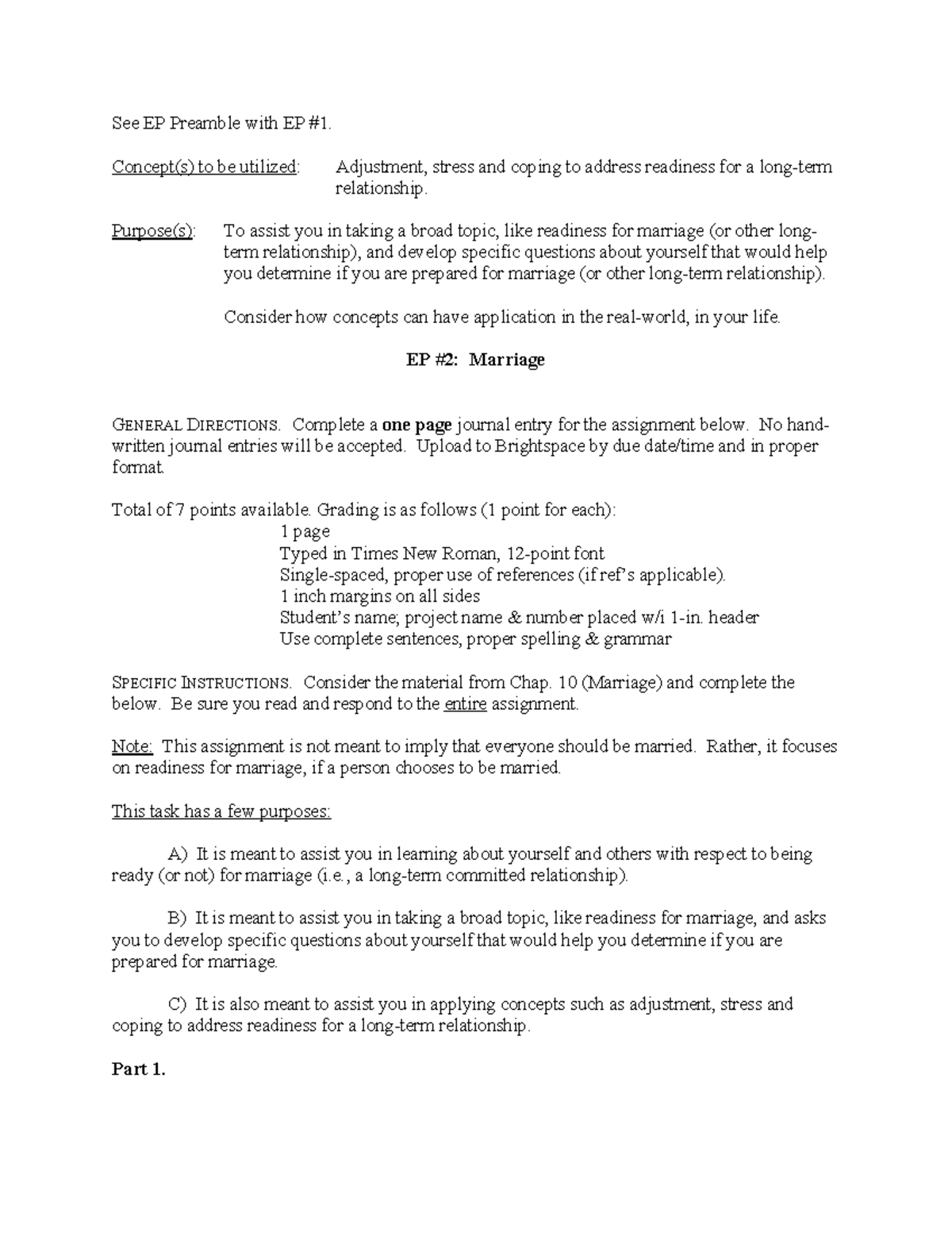 EP2 due 10 - Assignment: experimental project - See EP Preamble with EP ...