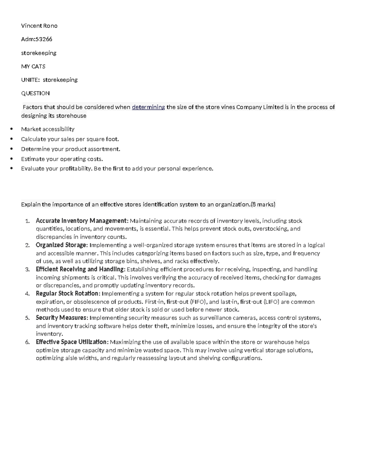 Store keeping notes - Vincent Rono Adm: storekeeping MY CATS UNITE ...