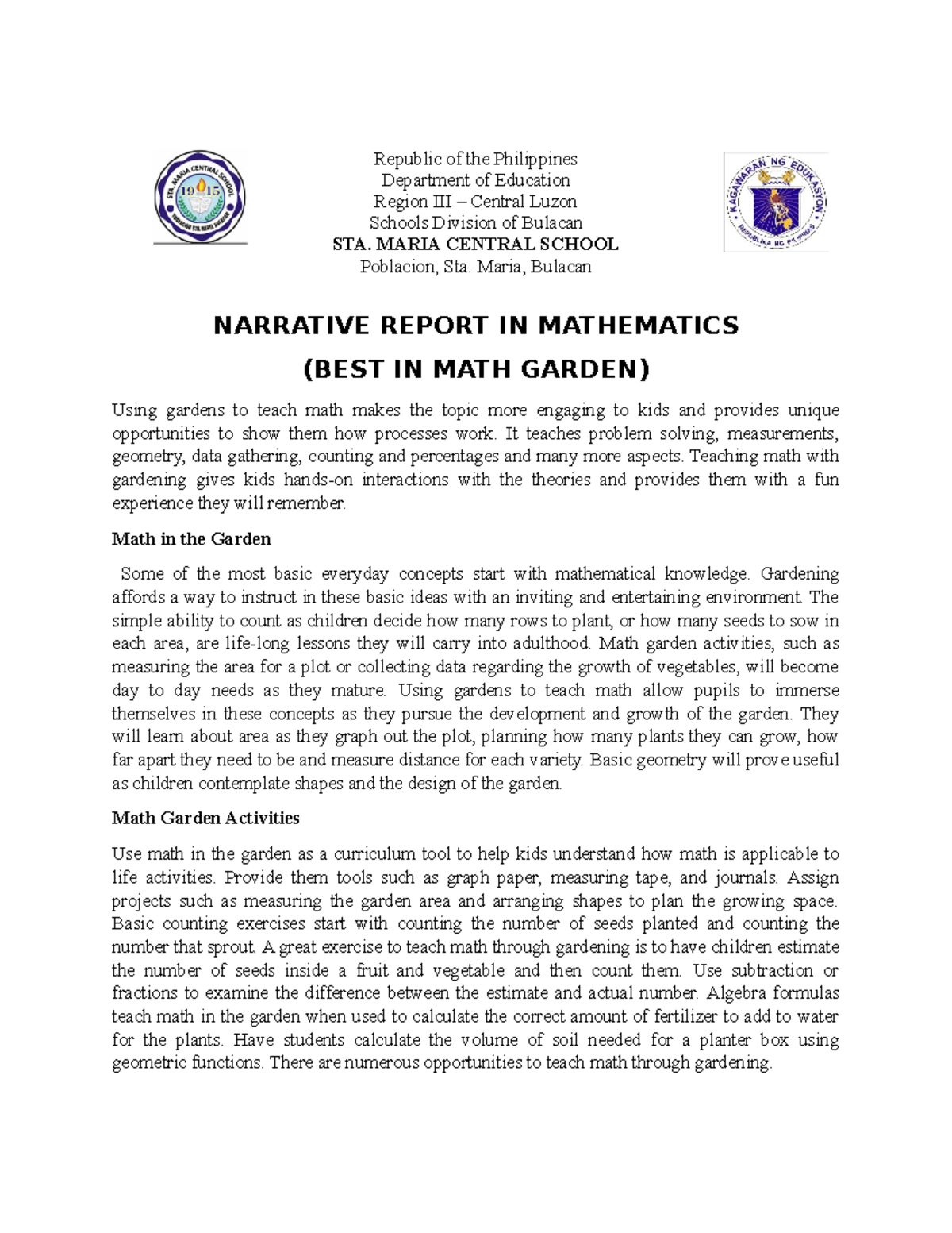 Grant Narrative Report Sample