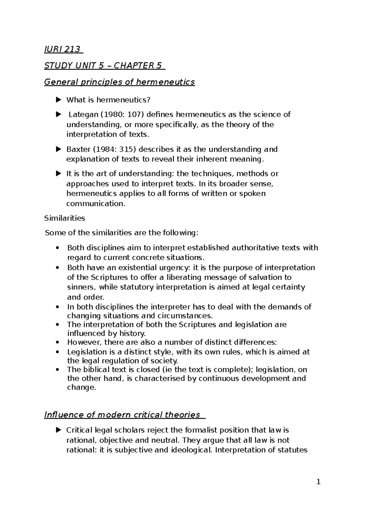 SU 5 - Summary Statutory Interpretation - IURI 213 STUDY UNIT 5 ...