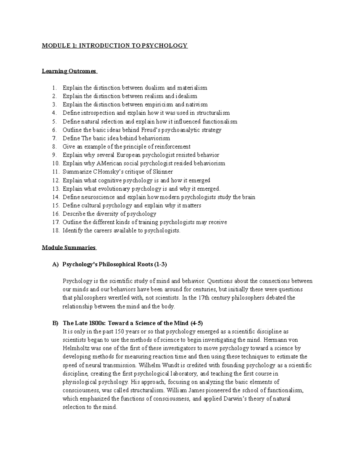 Module 1 - Psychology Notes - PSYCH 115 - U Of W - Studocu