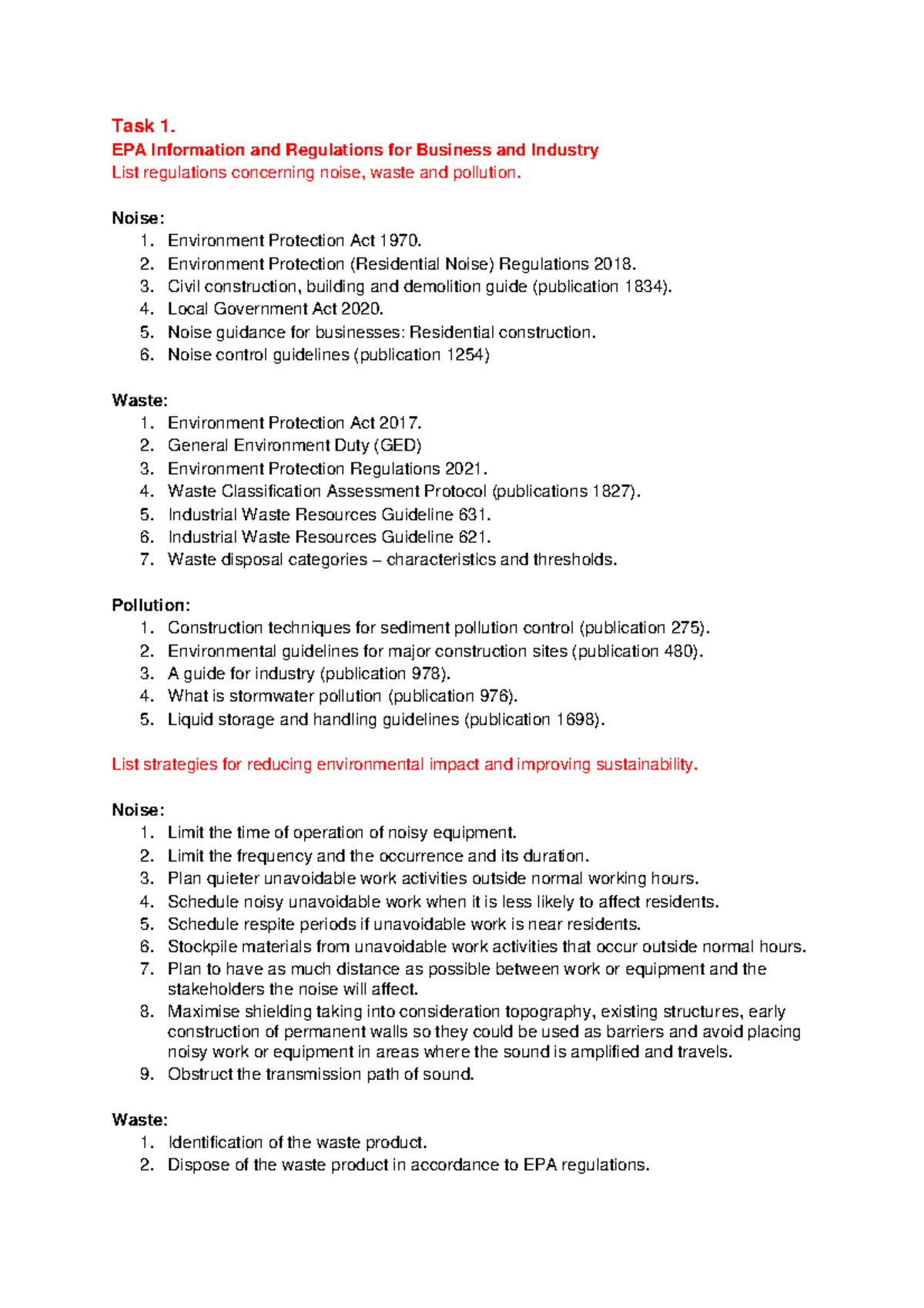 EPA Regulations for Noise Waste and Pollution - Studocu
