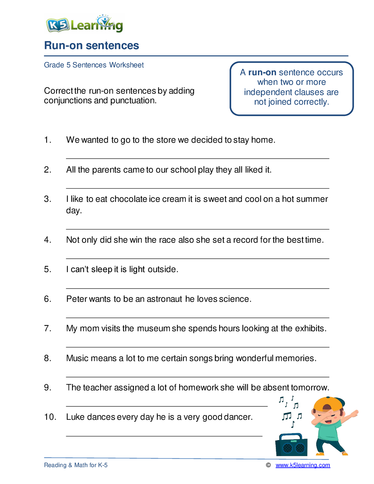 Grade-5-run-on-sentences-a- Run-on sentences Grade 5 Sentences ...