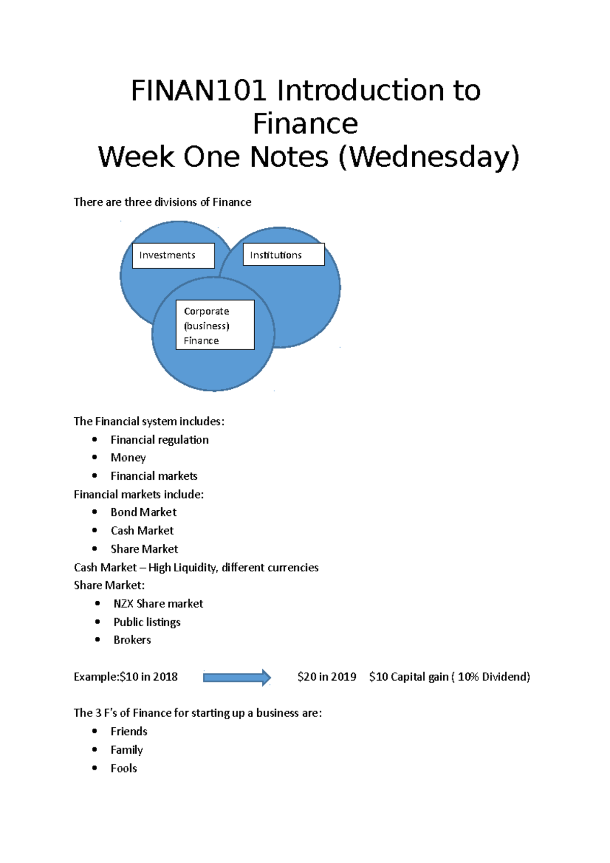 Finance 101 Week 1 - week1 - FINAN101 Introduction to Finance Week One ...