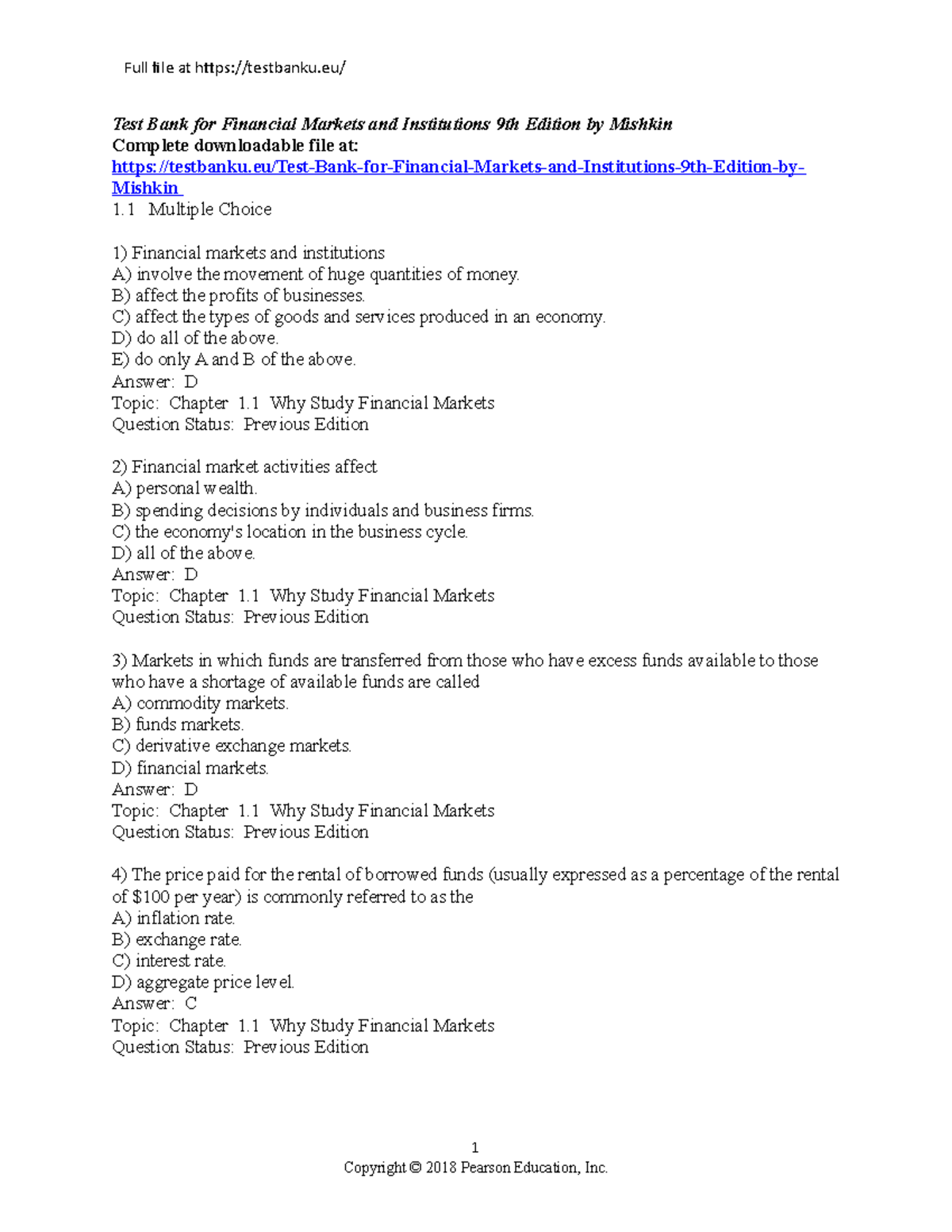 Test Bank for Financial Markets and Institutions 9th Edition by Mishkin B) affect the profits