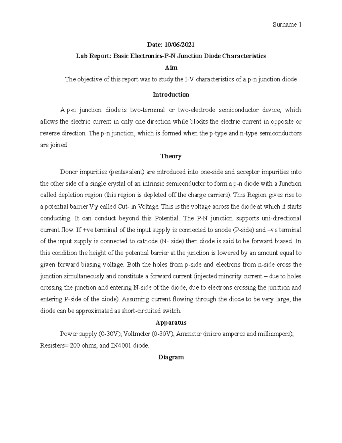 Basic Electronics - vyh - Surname 1 Date: 10/06/ Lab Report: Basic ...