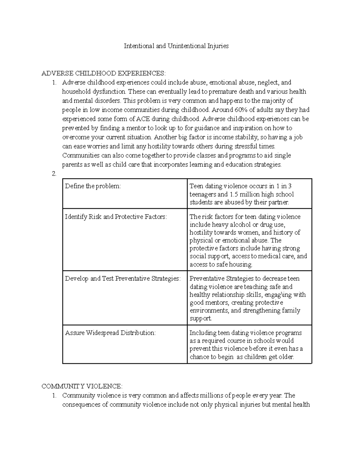 Intentional and Unintentional Injuries - These can eventually lead to ...