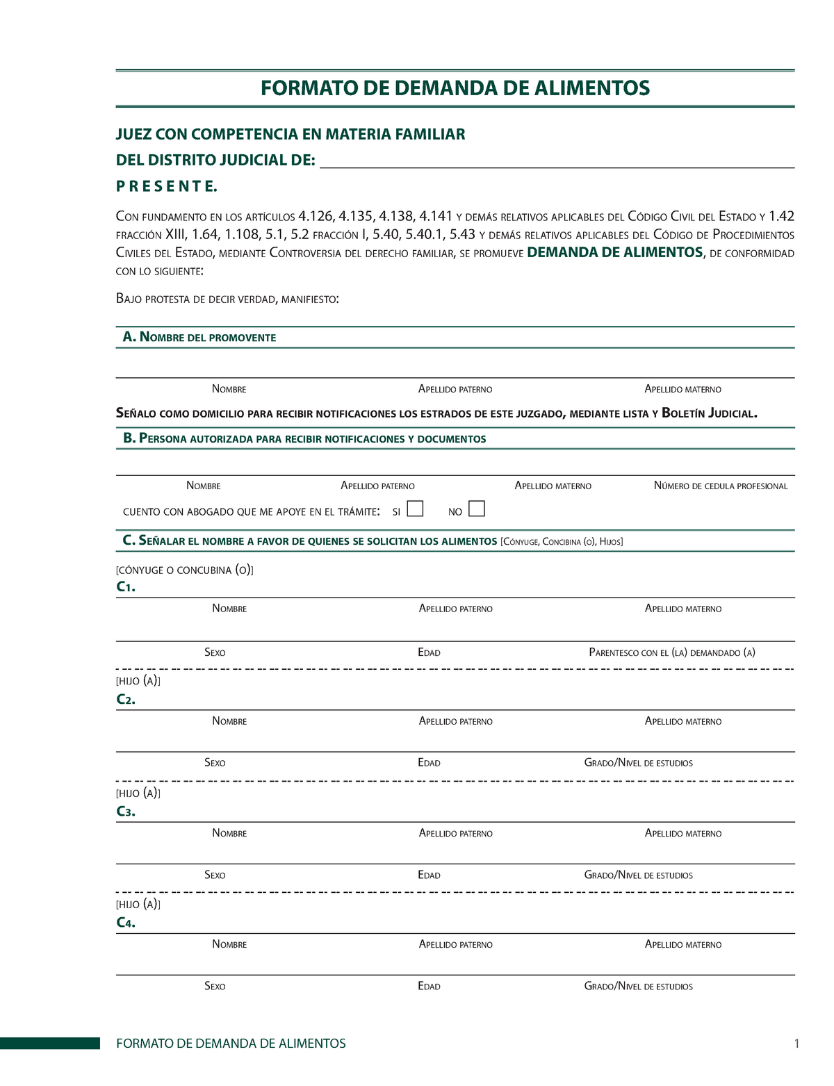 Formato Demanda Alimentos FORMATO DE DEMANDA DE ALIMENTOS JUEZ CON