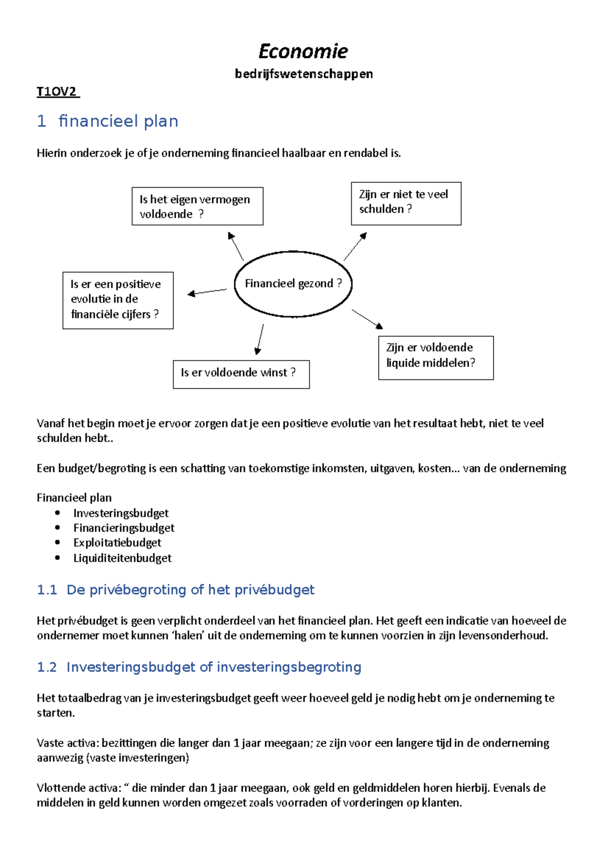 Bedrijfswetenschappen T1ov2 - Economie Bedrijfswetenschappen T1OV 1 ...