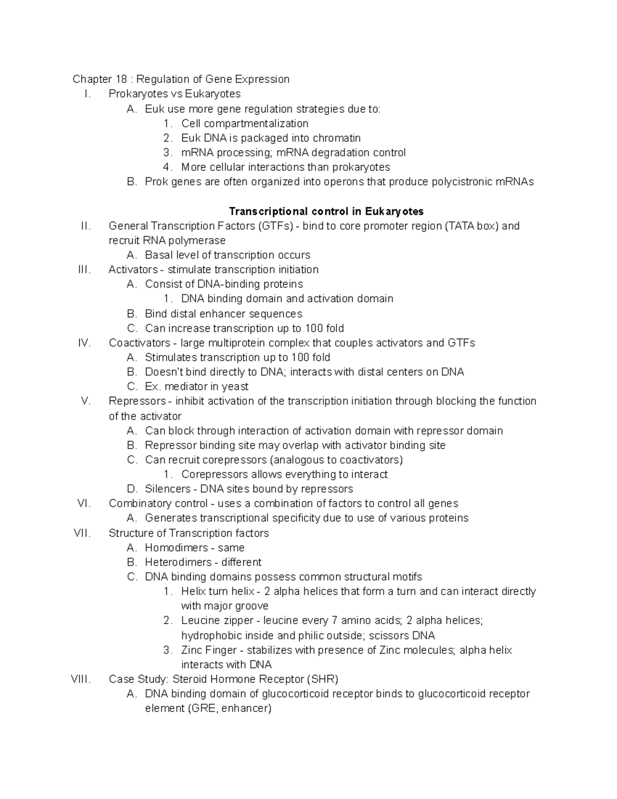 BIO CORE 2 Exam 3 Notes - Chapter 18 : Regulation of Gene Expression I ...