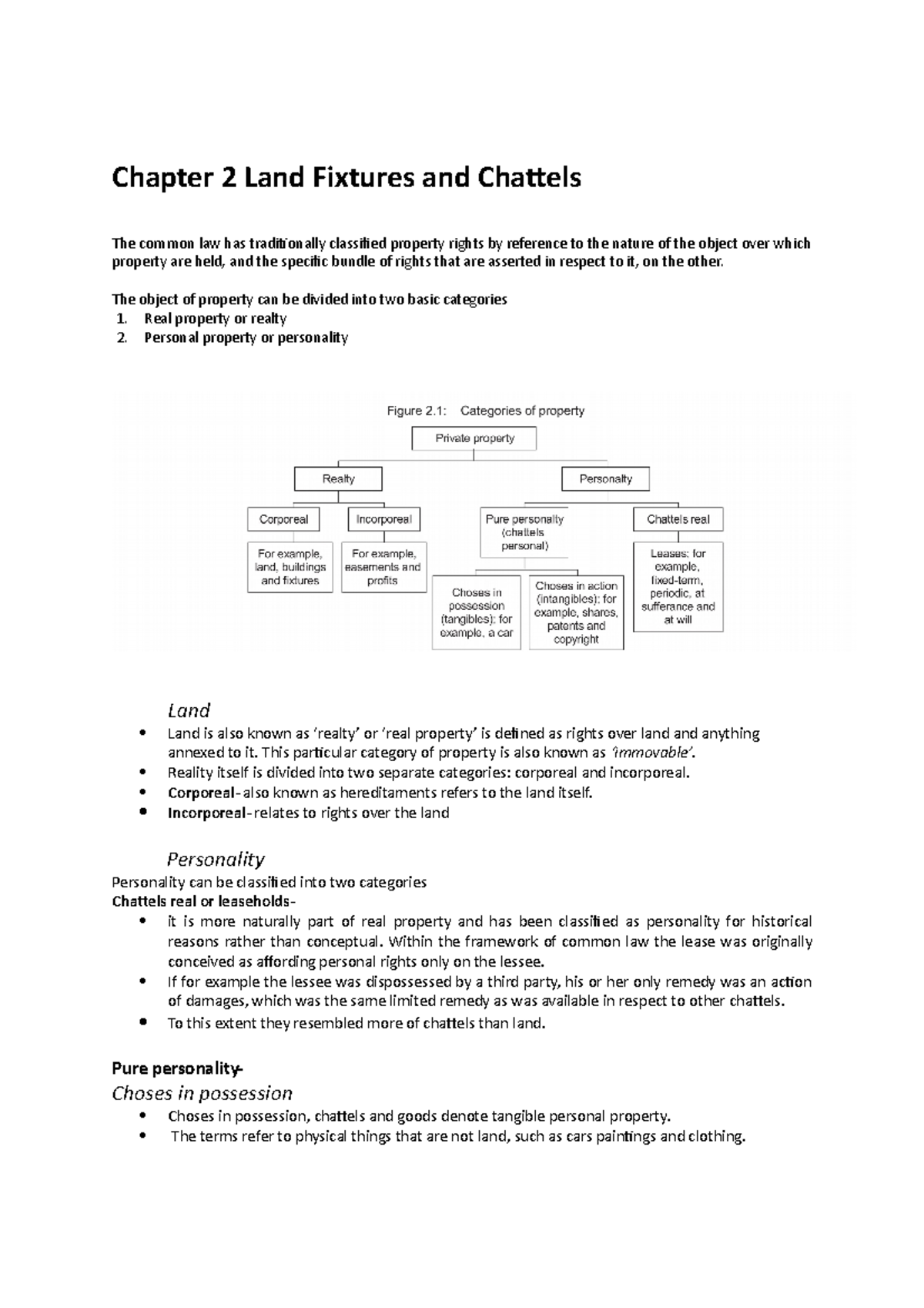 Chapter 2 Land Fixtures and Chattels Chapter 2 Land Fixtures and