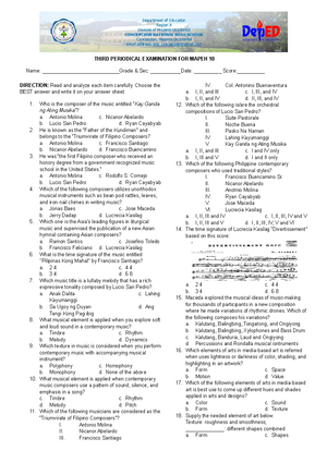 Q4 Assessment Mapeh 10 TOS - TABLE OF SPECIFICATION FOR THE 4TH GRADING ...