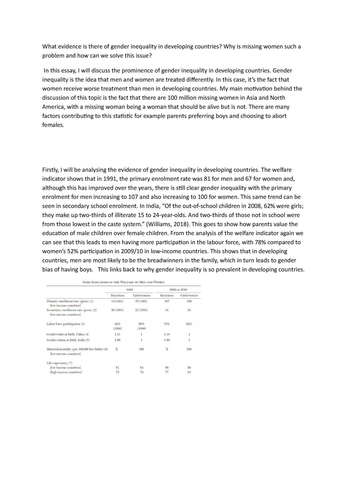 gender inequality in developing countries essay