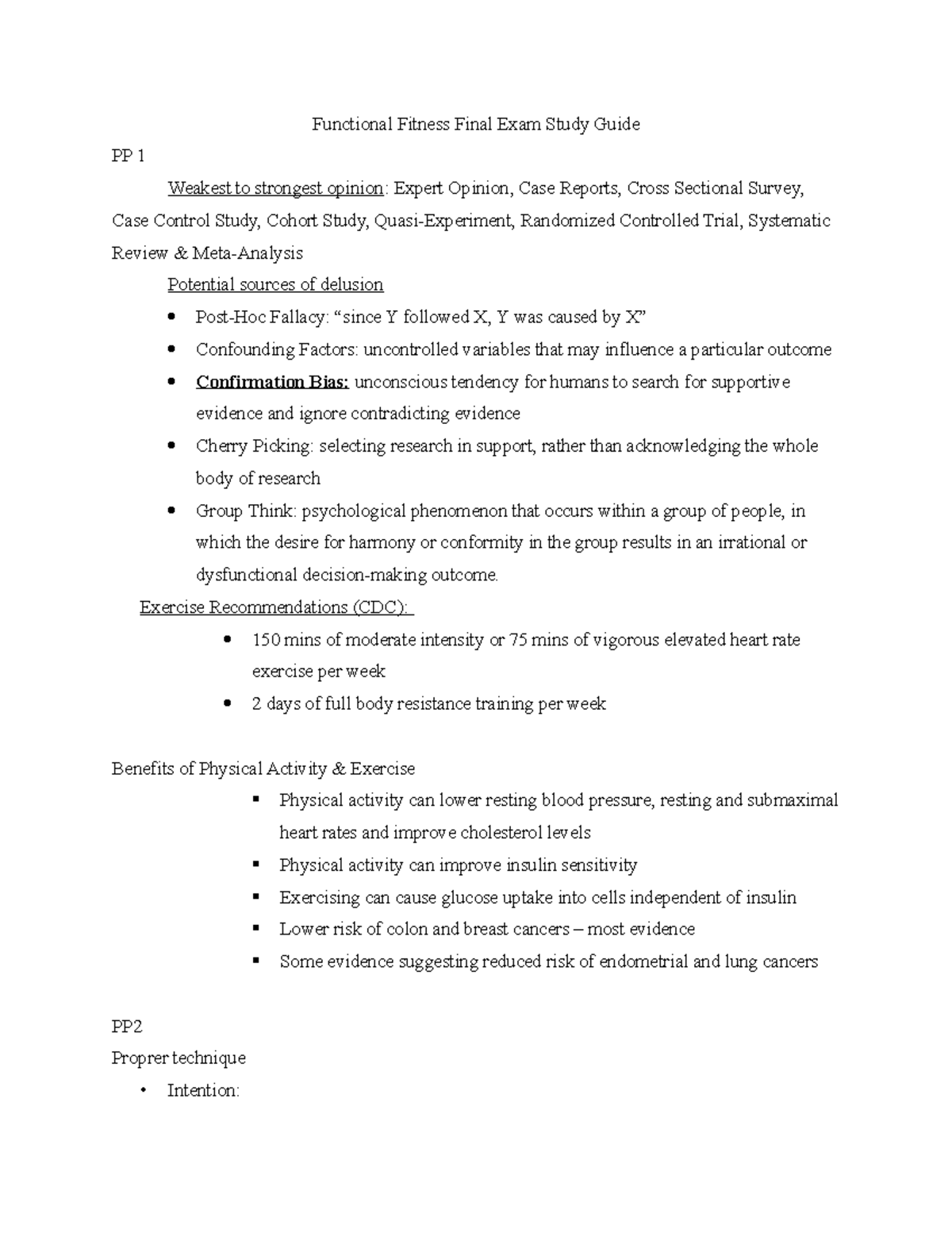 Functional Fitness Final Exam Study Guide - Exercise Recommendations ...