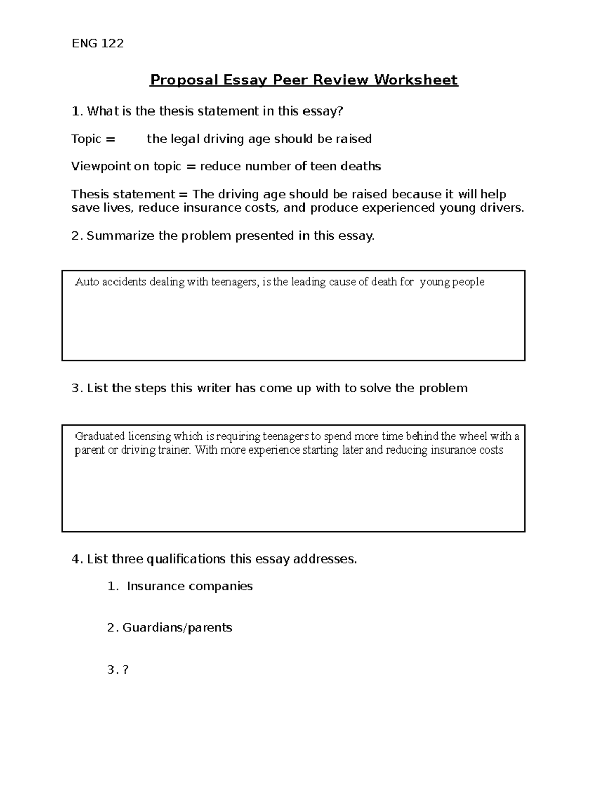 ENG 122 Proposal Essay Peer Review Worksheet Online - ENG 122 Proposal ...