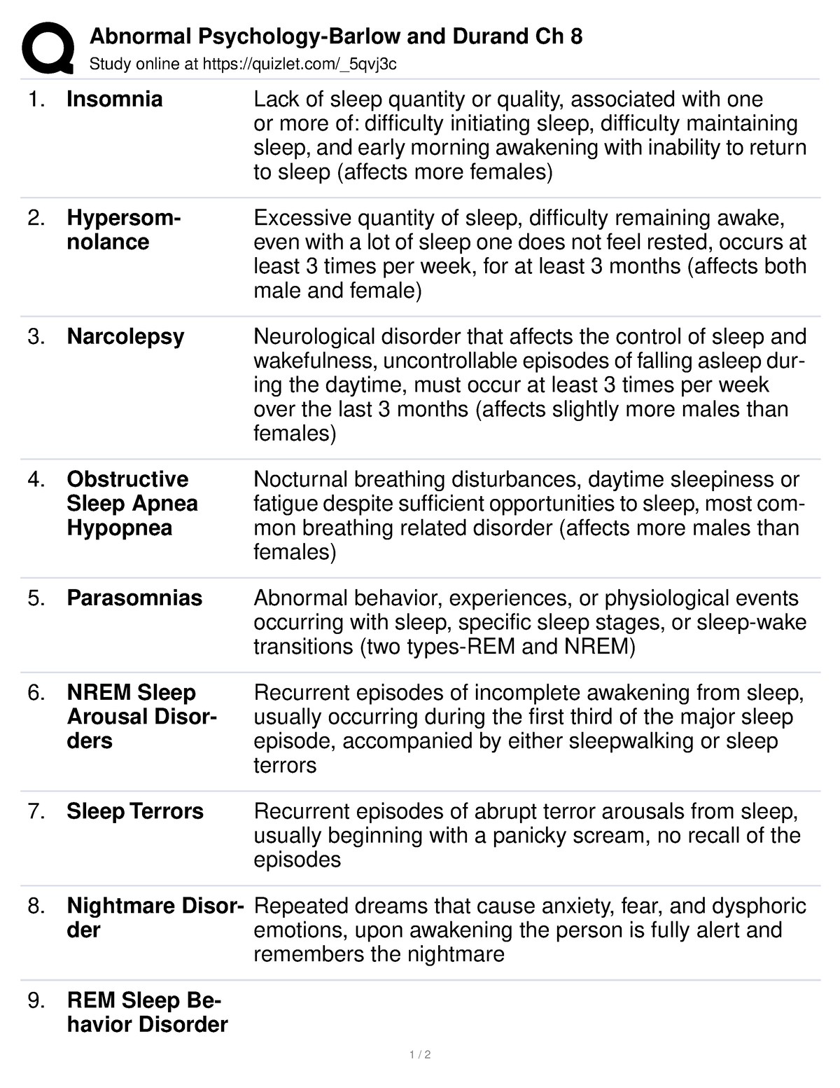 AP (8, 9 Quiz Guide) - Abnormal Psychology-Barlow and Durand Ch 8 Study ...